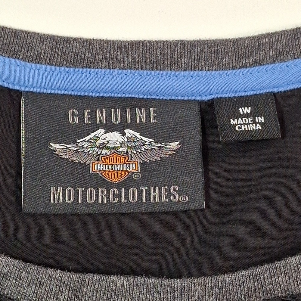 Harley-Davidson Womens Crossover Back Tee 1W Black Graphic T-Shirt Mesh V-Neck - Picture 3 of 13